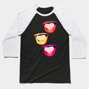 Groovy Old School Pop-Art Style Colorful Mouth Stack Baseball T-Shirt